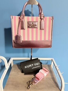 Kurt Geiger Pink Striped Chiswick Mini Shopper Tote with Metallic Pink Trim